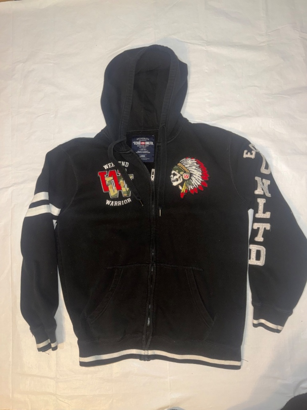 ECKO UNLTD WEEKEND WARRIOR VINTAGE BLACK SWEATSHIRT HOODIE J size large - Picture 6 of 8